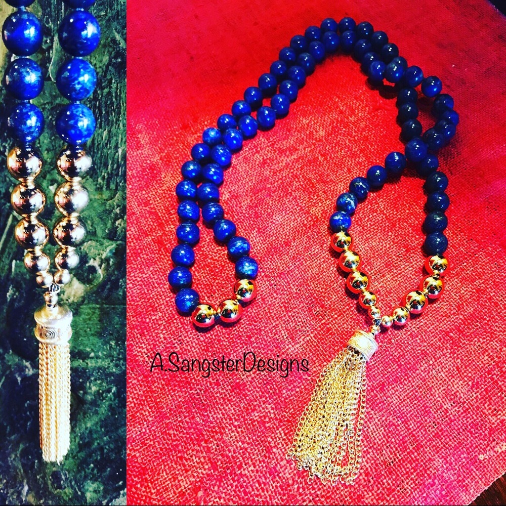 Lapis Lazuli + 14K GF Tassel Necklace